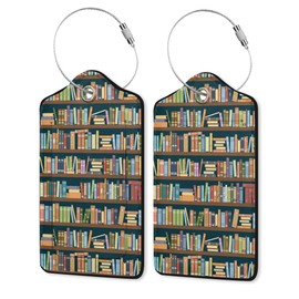 2 Pack Luggage Tag for Suitcase,Book Leather Suitcase Tags Identifiers with Privacy Name Address Labels & Durable Steel Loop for Women/Men Travel Bookshelves