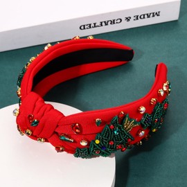 YAHPERN Christmas Headband for Women Christmas Accessories Xmas Bow Tree Snowflake Knotted Headband Crystal Top Knot Headband
