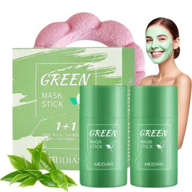 Green Mask Stick mit Wolkenhaarband - Grüne Tee Cleansing Maske Stick - Grüner Tee Purifying Clay Maske - Deep Cleansing Smearing Mask,Porenverfeinerung und Feuchtigkeitsbalance（3PCS）