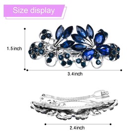 Austrian Crystal Bridal Hair Barrettes, Navy Blue Rhinestones Vintage Hair Clips, Sparkly Glitter Crystal Hairgrip Wedding Hair Headwear Accessories for Women Girls