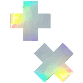 FoxYaye Holographic Nipple Pasties - Shiny Sexy Raunchy Covers, Explicit Unisex Nippleless, Self Adhesive Breast Cover Cross Soft Lightweight Breathable Fashion Secret Green