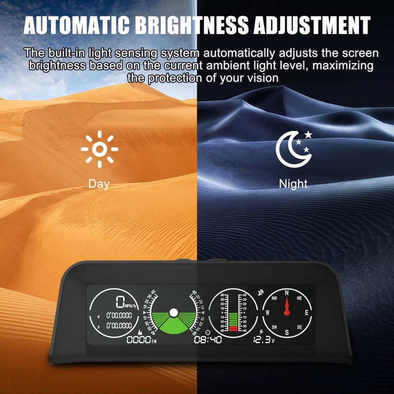 Car Inclinometer for Off-Road Driving Digital GPS Speedometer HUD, Multi-Functional
