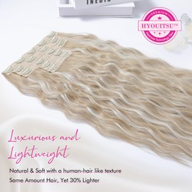 REECHO Clip in Hair Extensions, 5PCS Ash Blonde Hair Extensions 24" Thick Long Loose Waves hair extensions HE002 Invisible Lace Weft Natural Soft Hairpieces for Women ¨C Ash Blonde with Highlights