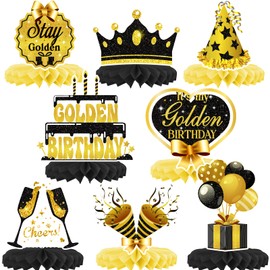 It's My Golden Birthday Honeycomb Centerpieces- Gold Happy Birthday Party Decorations for Teens, Women, Men - Golden Birthday Party Supplies for Girl or Boy, Golden Party Decorations Supplies