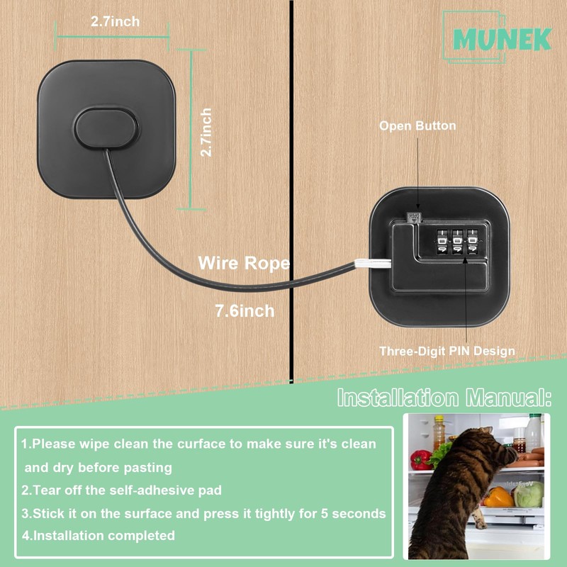 MUNEK 2 Pack Combination Refrigerator Lock, Adhesive Fridge Locks for