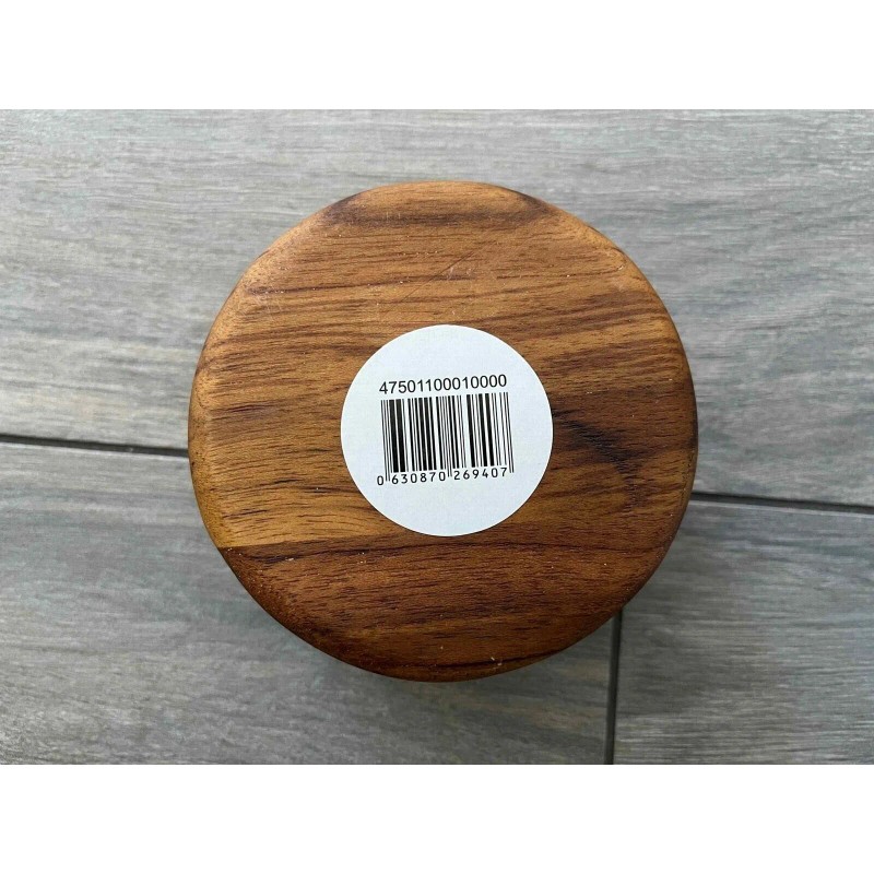LE CREUSET TEAK SALT POT CROCK, 4" ROUND, SWIVEL LID,
