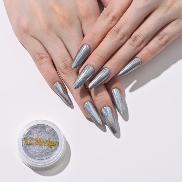 XZMeiLun Chameleon Silver Magic Mirror Chrome Nail Powder, Big-Capacity 1.5g