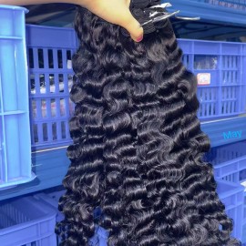 Vietnamese Burmese Curly Human Hair in Bundles Natural Raw Hair Original Human Hair Loose Wave Bundles Water Deep Wavestyle: pixie curly 1 bundle, color: natural black, Stretched Length: 12 inches