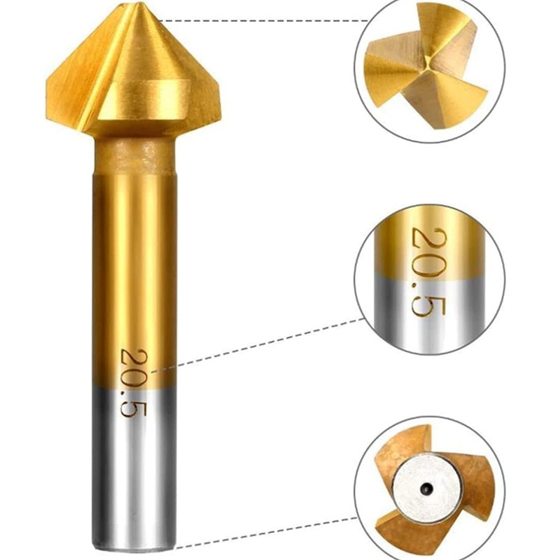 KEWAYO 3 Flute 90 Degree HSS Chamfering Tool Bit Countersink