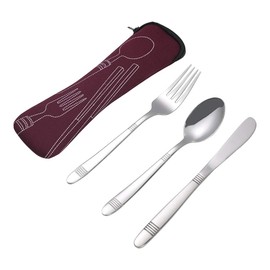 Callyne 3-Piece Stainless Steel Travel Camping Cutlery, Red Case, F