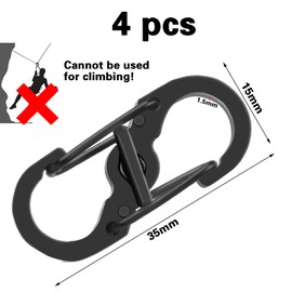 Pack of 4 S Outdoor Camping Hooks Stainless Steel S Carabiner Small Screw Carabiner Small Lock Key Ring Spring Key Chain, Mini Backpack S-Shape Metal Buckle, Anti-Theft Double Carabiner