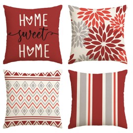 Artoid Mode Red Dahlia Geometric Spring Cushion Covers, Set of 4, 45 x 45 cm, Decorative Cushion Cover, Couch Living Room, Outdoor Decoration