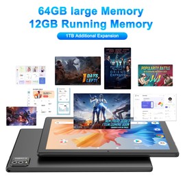 10 Inch Tablet Android 15(NOT GO) Tablets 2 in 1 tablet With keyboard 12GB RAM+64GB ROM(Supports 1TB expansion) Tableta 2MP+8MP Camera 6000mAh Battery Mouse/Case/Stylus 5G Wifi-6 10.1" Android Tablets