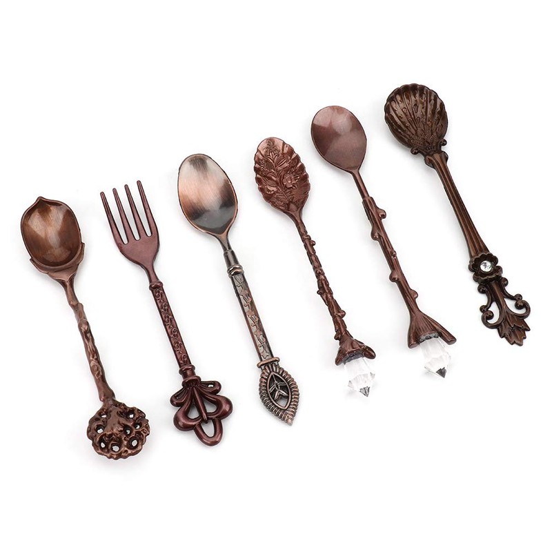 6 Pcs/Set Vintage Carved Coffee Spoons Teaspoons Retro Zinc Alloy