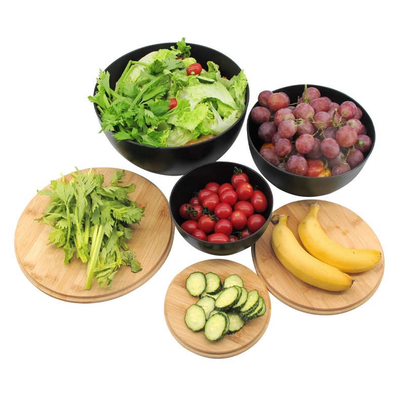 ECOWAY Salad Bowl Set of 3 with Bamboo Wooden Lids,