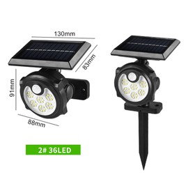 36LEDs Solar Powered Wall Lights with Ground Stake Human Induction & Lighting Control & 3 Modes IP65 Water-resistant Outdoor Landscape Spotlights for Yard Garden Driveway Patio