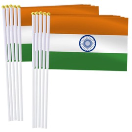 India Handheld Small Flag Set,10 PCS 5×8 Inch Mini Indians Hand Held Banner,Tiny Digital Printed Polyester Banner