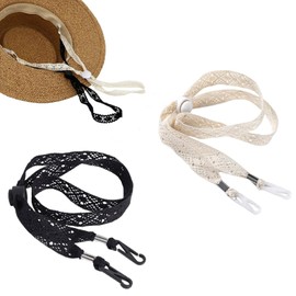 ArrErr 2 Pack Sun Hats Chin Strap Replacement Bucket Hat Strap Clips Windproof Adjustable Wide Lace Chain Cord for Boonie Hat Wide Brim Fishing Hat Ponytail Safari Sun Hat Straw Panama Hat Beach Hat