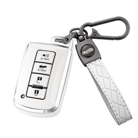 Flensent Key Fob Cover with Keychain for Toyota Highlander Sequoia Avalon Camry Corolla RAV4 2012-2019 (White)