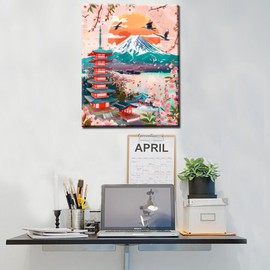 Mount Fuji Scenery DIY Paint by Numbers for Adults Japan Natural Landscape DIY Oil Painting Acrylic Paint Art Painting Kits Canvas with Acrylic Paints Iconic Landmarks Art 16x20 Inch（without Frame）