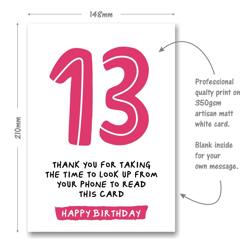 13th Birthday Card - Funny Joke for 13 Year Old