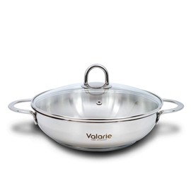 Valarie Korean Tri-Ply Aluminum Stainless Steel Cookware 24 CM Diameter Wokpot with Glass Lid, Multipurpose Use for Home Kitchen or Restaurant, Induction Cooker Compatible