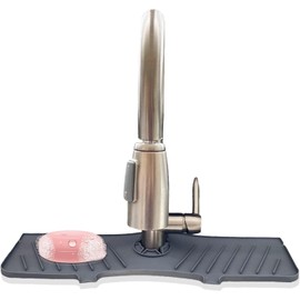 FAVSTOCK Silicone Faucet Handle Drip Catcher Tray Mat | Grey Silicone Drying Mat for Kitchen Counter & Bathroom Sink Splash Guard | Faucet Mat & Dish Soap Sponge Holder for Sink Accessories Gadgets