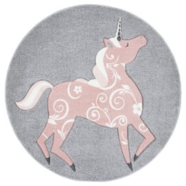 SAFAVIEH Carousel Kids Collection 5'3" Round Grey/Pink CRK163F Unicorn Non-Shedding Playroom Nursery Bedroom Area Rug
