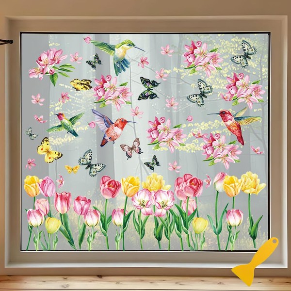 Spring Summer Window Stickers, 10 Sheets Double Sided Window Clings,