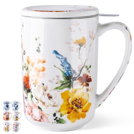 GBHOME Tea Mug with Infuser and Lid, 18 Ounce Large Ceramic Loose Leaf Cup, Microwave, Dishwasher Safe, Perfect For Tea Lovers