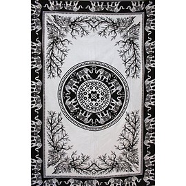 GIFTS Mango Elephant Mandala Wall Decor, Black and White Tapestry, Size 139.7 x 203.2 cm Approx.