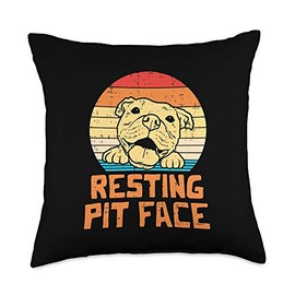 BoredKoalas Pitbull Pillows Pit Bull Terrier Gifts Resting Pit Face Retro Pitbull Pitty Dog Lover Owner Gift Throw Pillow, 18x18, Multicolor