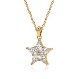 Fettero Diamond Necklaces for Women, Trendy 14K Gold Plated Dainty Choker Necklace Simple Star Pendant CZ Jewelry Gold Necklace for Women