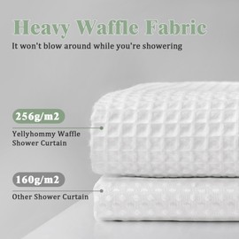 Waffle Shower Curtain and Liner Set, 3 in 1 Shower Curtain Set with Waterproof EVA Liner and Double Sided Hooks for Bathroom White,36W x72L