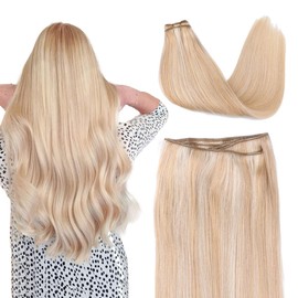 SURNEL Real Hair Weft Extensions, Caramel Blonde Mixed Platinum Blonde, 40 cm, Human Hair, 80 g, One Piece Hair Wefts, Real Hair for Sewing in, Colour #27P60 (Wefts #27P60-16 Inches)
