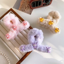 Cute Children's Plush Animal Claw Clip - Girl's Back of Head Hair Clip (Autumn/Winter New) 9.5*6.5cm/Pink Rabbit 20ea
