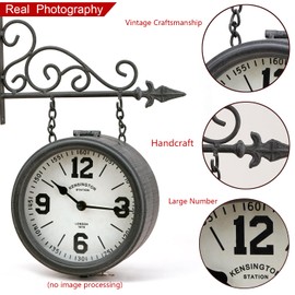 SIN&MI Double Face Clock Iron London Clock Antique Double- Sided Clock Wrought Iron Antique Clock Numbered Iron Wall Decor Hanging Double Sided Clock Room Wall Decoration Wall Clock Round