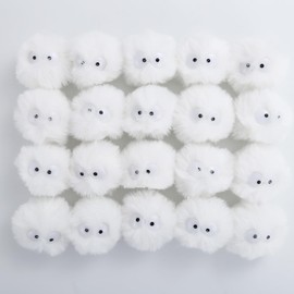 MIUPOO Colourful Pompoms Fur Pompom, Cartoon Eyes Elves Dust Pompom Balls Fluffy Plush Balls for DIY Crafts Women Girls Bag Shoe Hats Pendants Decoration, Pack of 20, 5 cm, White