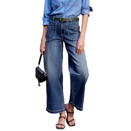 Sidefeel Womens Jeans High Waisted Stretchy Wide Leg Jeans Trendy Straight Leg Loose Zimbaplatinum Denim Pants Bluing Size 4