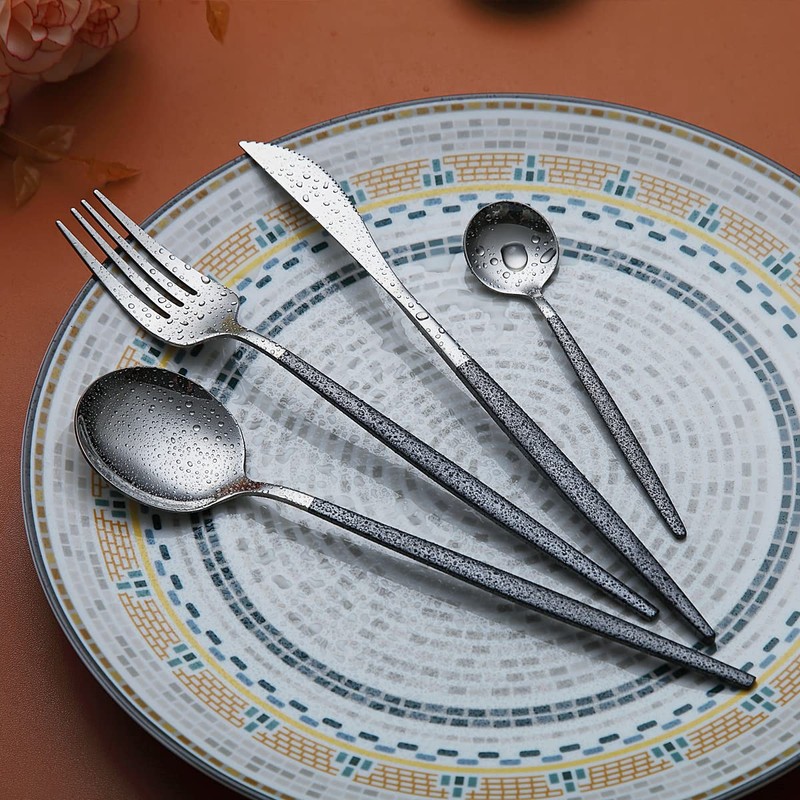 Kyraton Cutlery Set 24 Pieces with Moon Surface Black Handle