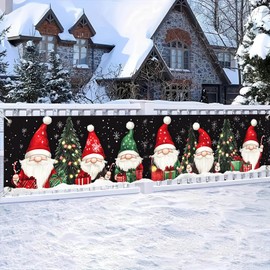 BlissYard Christmas Porch Banner 79x18 Inches Gnome Santa Claus Holiday Decoration Christmas Tree Fireplace Wall Decor Indoor Outdoor Party Backdrop Xmas Garland Sign for Door Home Yard