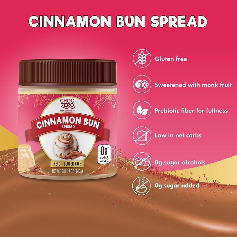 ChocZero Cinnamon Bun Spread, No Added Sugar, High Fiber, Low