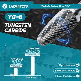 Libraton Carbide Burr Bit SF-5, Double Cut Die Grinder Bits 1/4" Shank, Tungsten Carbide Burr Set for Metal Steel, Deburring Carving Polishing, Rotary Tool Bits Protective Storage Case