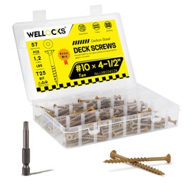 WELLOCKS Deck Screws 4-1/2", Wood Screws #10×4-1/2", Tan 57 PCS, Superior Rust Resistant, Epoxy Coated, Above 1000 Hour Salt Spray Coating T25 Torx Star Bit Included for Outdoor Wood Fence
