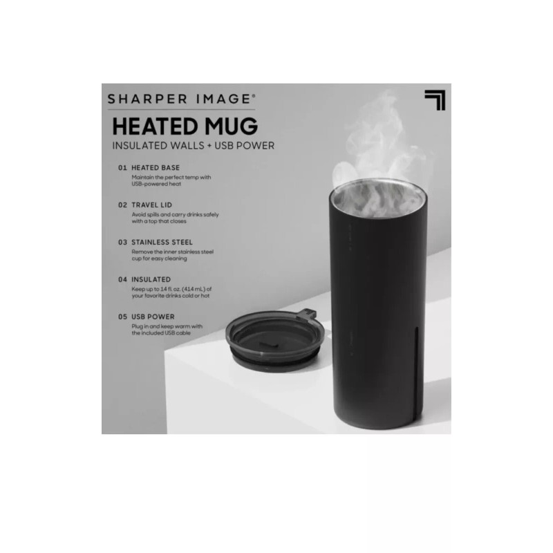 Sharper Image Insulated Steel Heated Travel Mug - Black