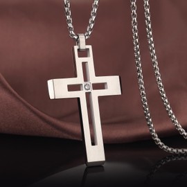 jiamiaoi Cross Necklace for Men Stainless Steel Mens Cross Necklace Silver/Black/Gold Cross Chain for Men 55cm-66cm Nickel Free Titanium Cross Pendant for Men