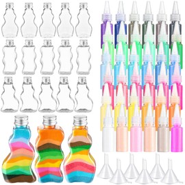 Vertintong 60 Pcs Sand Art Bottles Kits Include 18 Pcs Wave Shaped Sand Bottles 36 Pcs Art Sand and 6 Pcs Funnels Sand Art Containers for Kids DIY Activity Party Favor Craft Collection