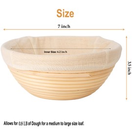 Banneton Bread Proofing Basket - Banneton Basket Set of 2 Pack 7 inch Round Sourdough Proofing Basket with Liner - Handmade Rattan Proofing Rising Bowl for Artisan Bread Making Baking Supplies