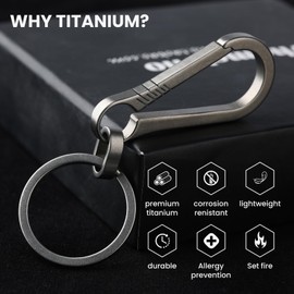 Titanium Carabiner Keychain Multi Functional Lightweight Outdoor Keychain Minimalist Key Holder with Titanium Key Ring (Silver-B)
