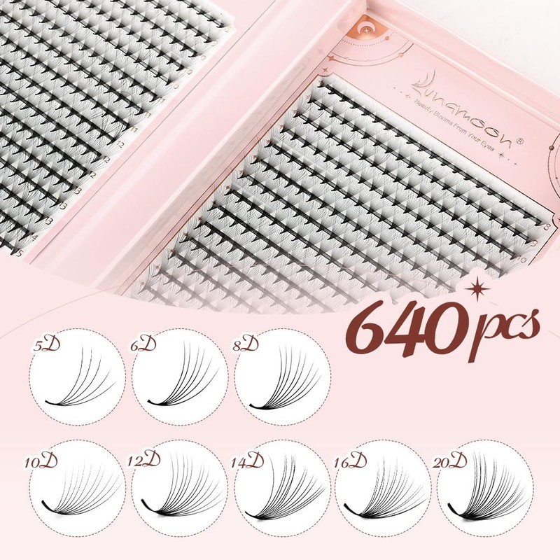 Lunamoon Volume Eyelashes, Prefabricated Fan Eyelashes, 10D Volume, Premade Fans